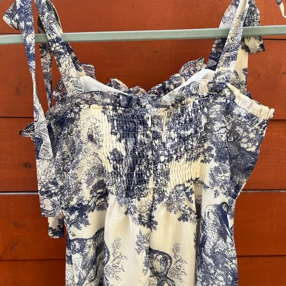 Lulus size xs Breeze the Day Blue and White Print Tie-Strap Mini Dress - Picture 9 of 9